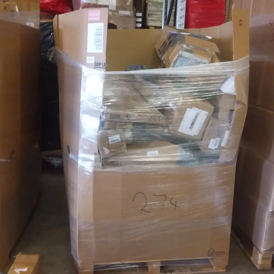 PALLET OF ASSORTED ITEMS INCLUDING TOWEL SHELF BATHROOM ACCESSORIES, KUYAL CHAIR MAT FOR CARPET, HOMIDEC, SUNDEE TOILET SEAT, AOBP  PLANT SAUCERS, PREMIUM KING AIR BED