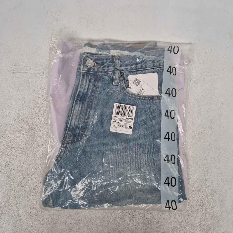 BAGGED MANGO STRAIGHT-FIT DENIM BERMUDA SHORTS IN BLUE SIZE UK 31