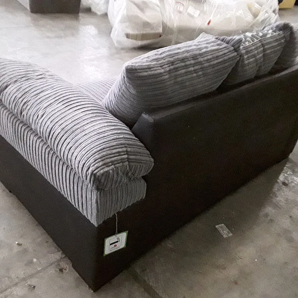 QUALITY DESIGNER PHOENIX 2 SEATER SOFA - GREY CORDUROY/BLACK FABRIC 
