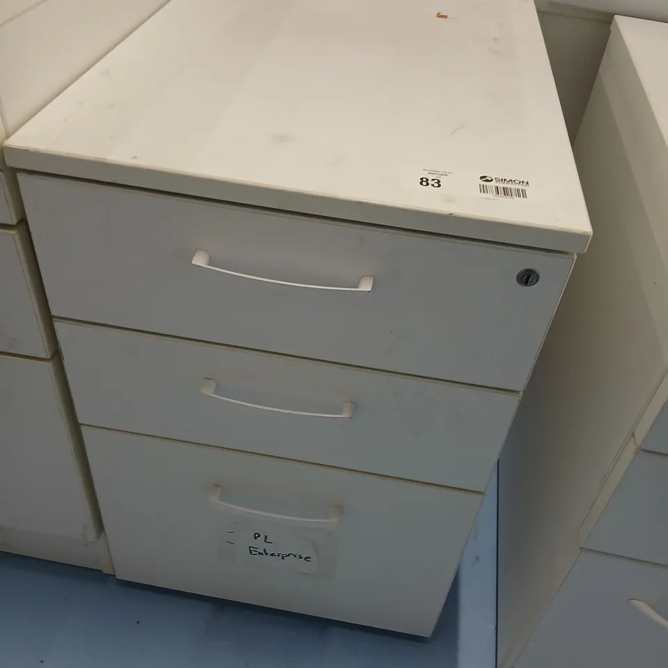 THREE PORTABLE THREE DRAWER OFFICE CHEST OF DRAWERS