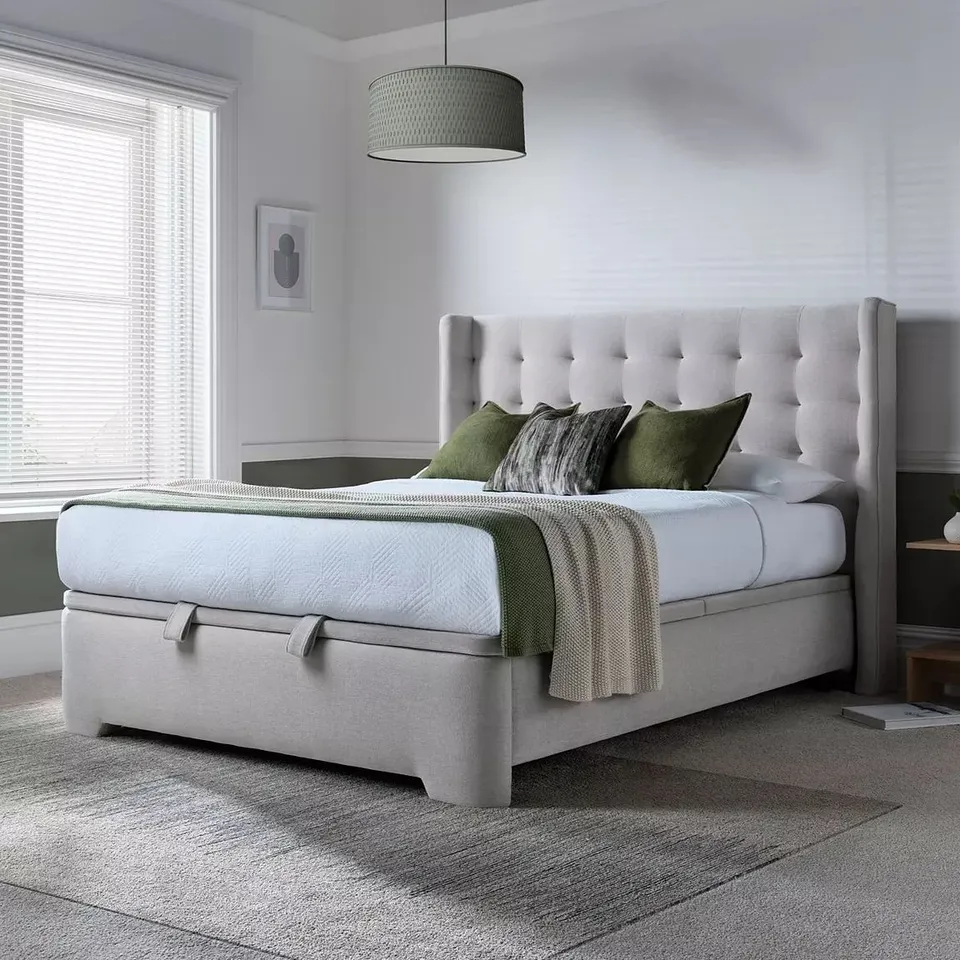 BOXED PHILLIPE DOUBLE SIZE END LIFT UP OTTOMAN STORAGE BED (6 BOXES)