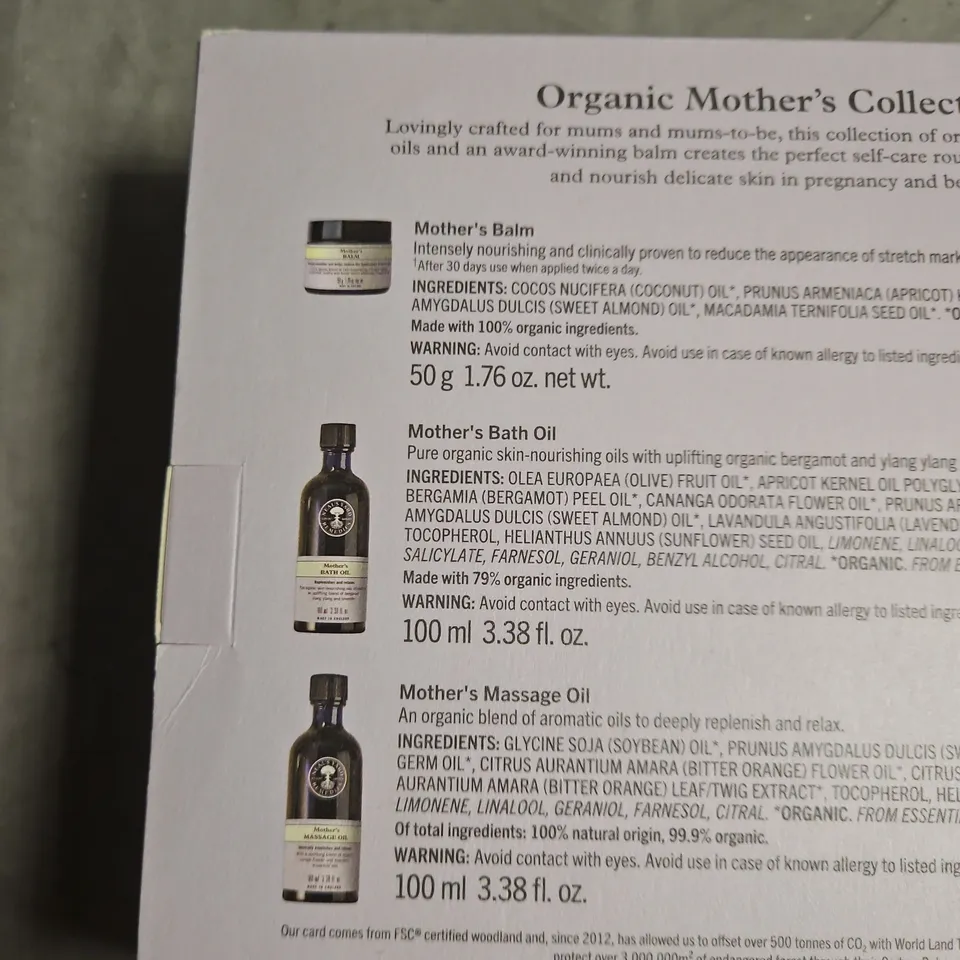 BOXED NEAL'S YARD REMEDIES ORGANIC MOTHER'S COLLECTION – BATH OIL, MASSAGE OIL & BALM (3-PIECE SET)