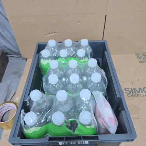 TOTE OF APPROXIMATELY 4 ASSORTED FOOD AND DRINK ITEMS TO INCLUDE: 6 PACK AMAZON SPARKLING WATER