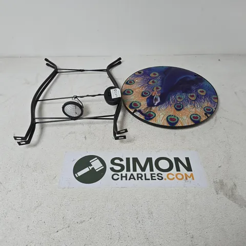 PEACOCK DESIGN ROUND GLASS GARDEN TABLE WITH SOLAR POWERED LED (35.5 X 35.5 X 52.5 CM) - MULTI COLOUR