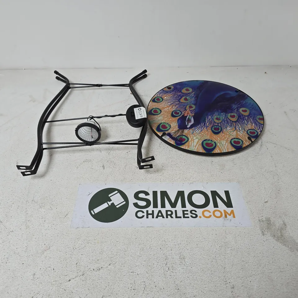 PEACOCK DESIGN ROUND GLASS GARDEN TABLE WITH SOLAR POWERED LED (35.5 X 35.5 X 52.5 CM) - MULTI COLOUR