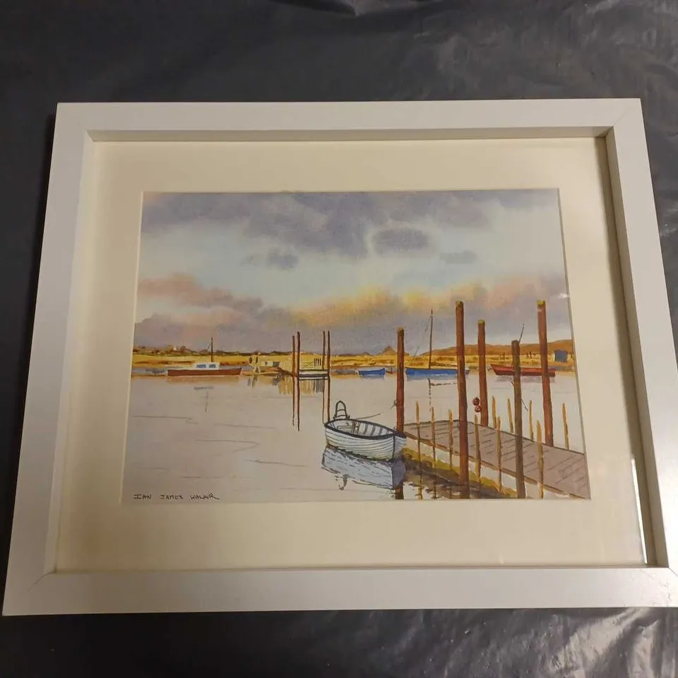 WALBERSWICK FERRY FRAMED ART BY IAN JAMES WALKER - 38X31CM