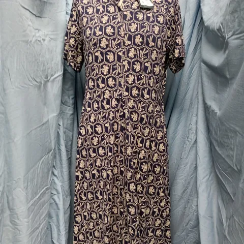 WHITE STUFF WOMEN'S PATTERNED LONG DRESS – NAVY WITH BEIGE MOTIF SIZE UK 14