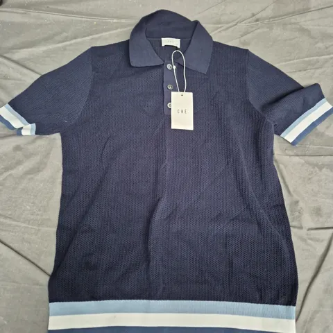 CHE STUDIO NAVY KNIT POLO SHIRT, SIZE L