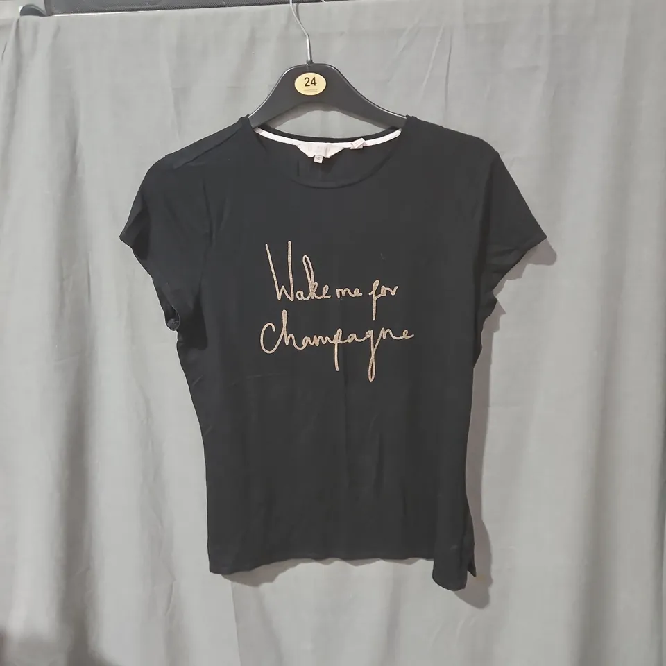 TED BAKER LONDON BLACK T-SHIRT – 'WAKE ME FOR CHAMPAGNE' SCRIPT, UK 4