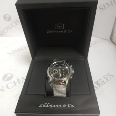 MENS ZIHLMANN & CO WATCH β CHRONOGRAPH MOVEMENT β STAINLESS STEEL MESH STRAP β BLACK DIAL