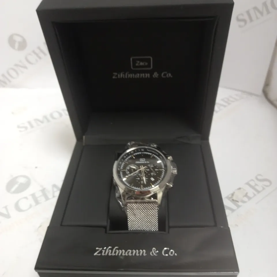 MENS ZIHLMANN & CO WATCH – CHRONOGRAPH MOVEMENT – STAINLESS STEEL MESH STRAP – BLACK DIAL 