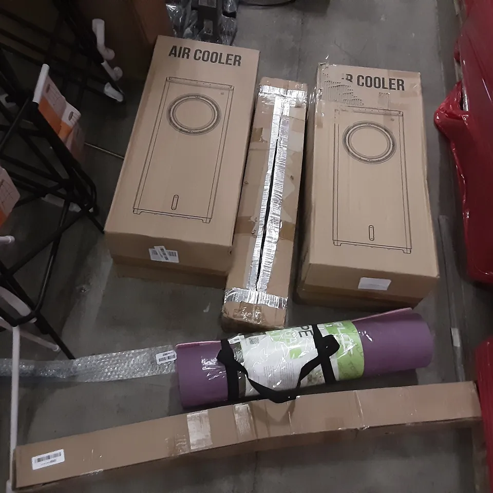 PALLET OF ASSORTED PRODUCTS INCLUDING PIPISHELL TOILET SEAT, FIREGAS COOKER HOOD, AIR COOLER, TOOLS YOGA MAT, LOGISTICS KEYBOARD AND MOUSE