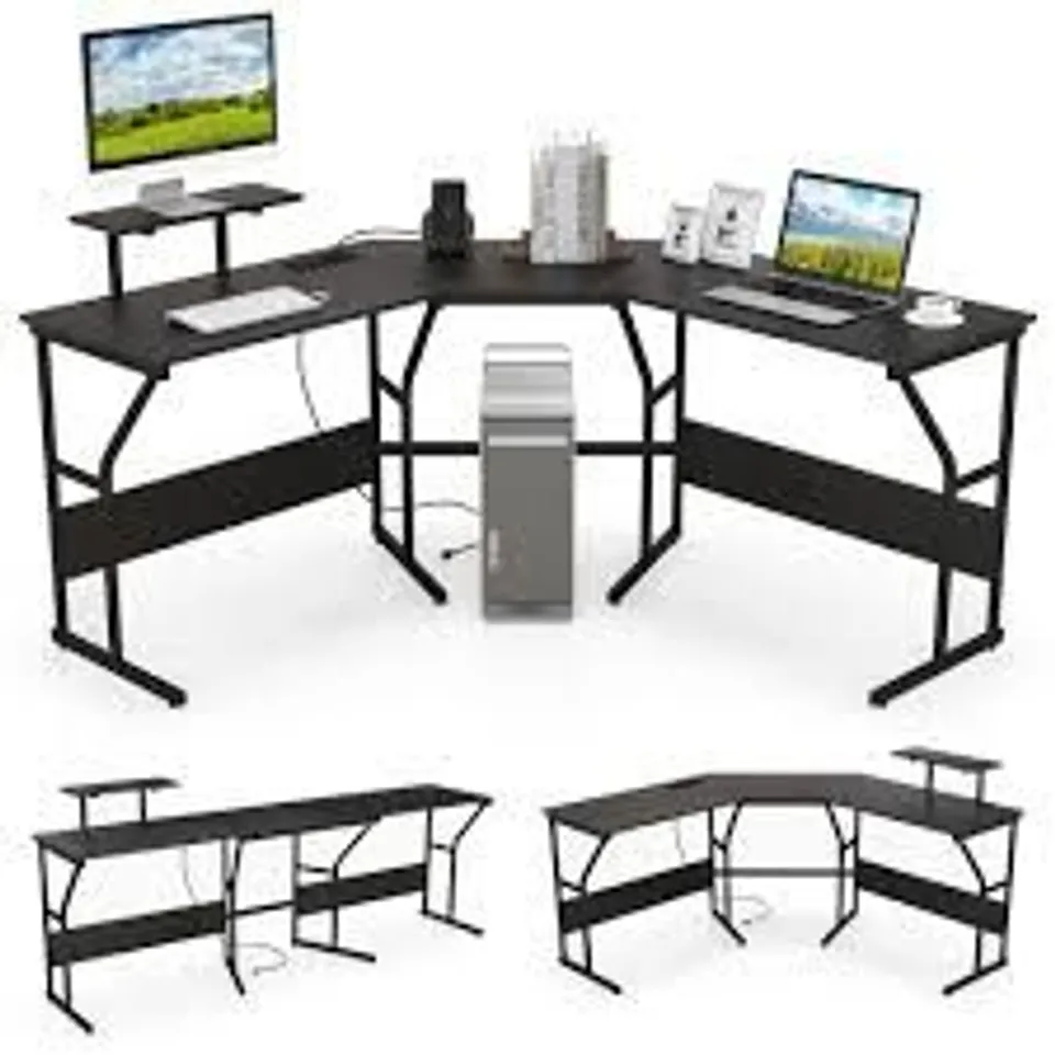 BOXED COSTWAY L-SHAPED COMPUTER DESK WITH MOVABLE MONITOR STAND AND USB PORT BLACK