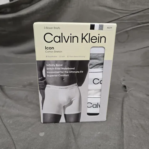 CALVIN KLEIN ICON COTTON STRETCH BOXER BRIEFS 3-PACK – XS
