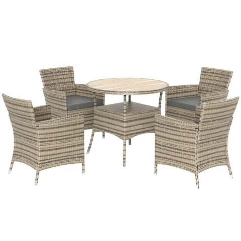 BOXED OUTSUNNY FIVE-PIECE RATTAN GARDEN SET, WITH TWO-TIER TABLE - GREY (2 BOXES)