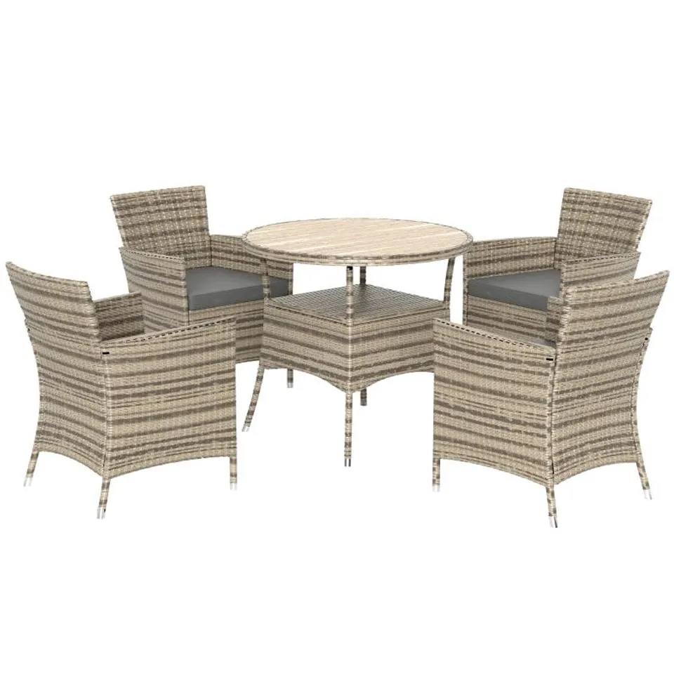 BOXED OUTSUNNY FIVE-PIECE RATTAN GARDEN SET, WITH TWO-TIER TABLE - GREY (2 BOXES)
