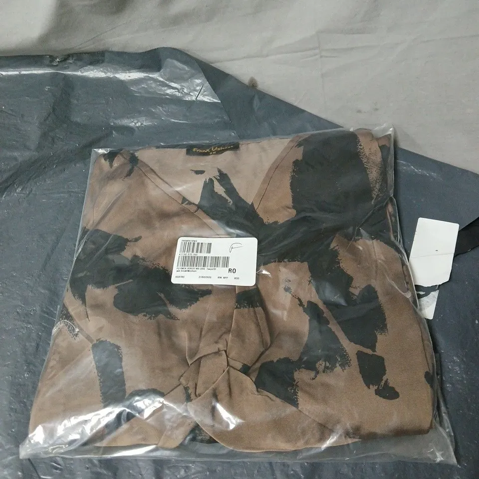 FRANK USHER CROSSOVER DRESS TAUPE/BLACK SIZE SMALL/MEDIUM