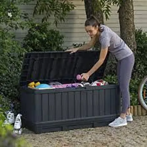 BOXED KETER KENTWOOD OUTDOOR GARDEN STORAGE BOX 350L (1 BOX)