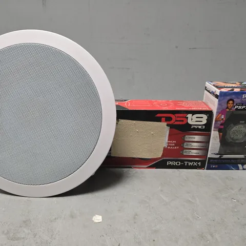 BOX OF APPROXIMATELY 6 ASSORTED ITEMS TO INCLUDE - PYLE PSPTR WATCH , DS18 PAD , PYLE 6.5 IN WALL SPEAKER ETC