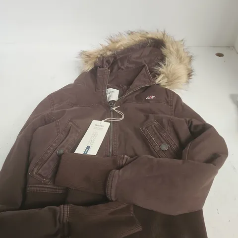 HOLLISTER BROWN PARKA JACKET WITH FUR TRIM β SIZE S