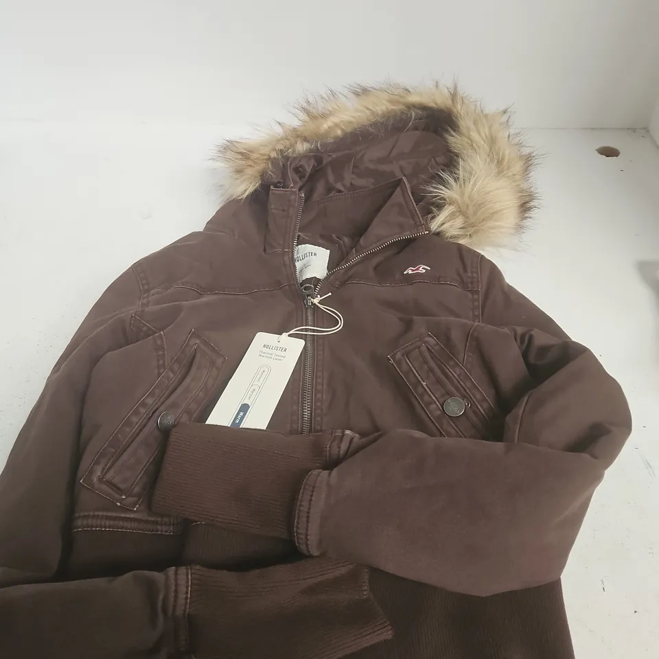 HOLLISTER BROWN PARKA JACKET WITH FUR TRIM – SIZE S