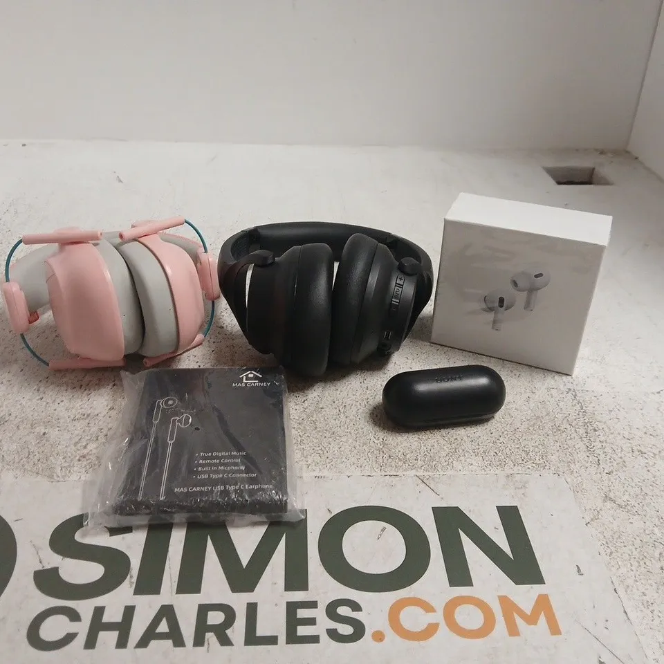 TOTE OF APPROXIMATELY 15 ASSORTED HEADPHONE/RELATED ITEMS TO INCLUDE SONY, SOUNDCORE ETC