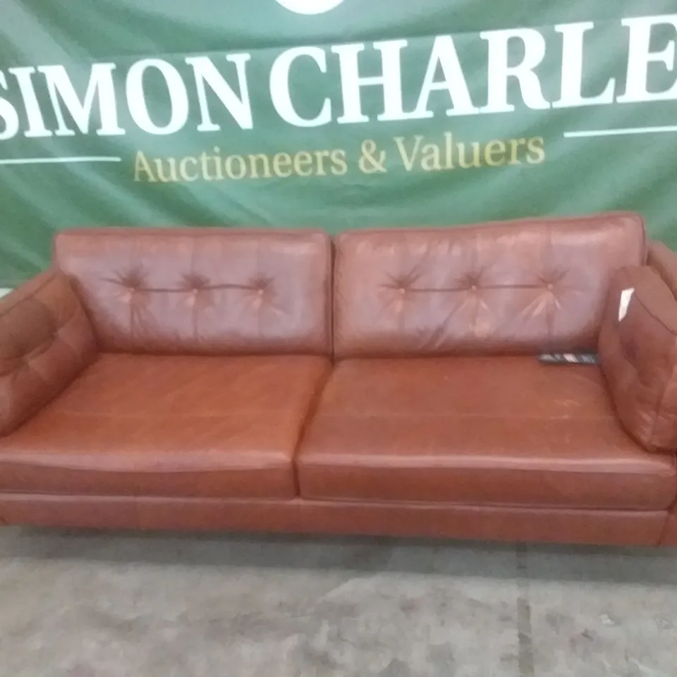 QUALITY DESIGNER GIOVANNA 3 SEATER SOFA - BROWN LEATHER 