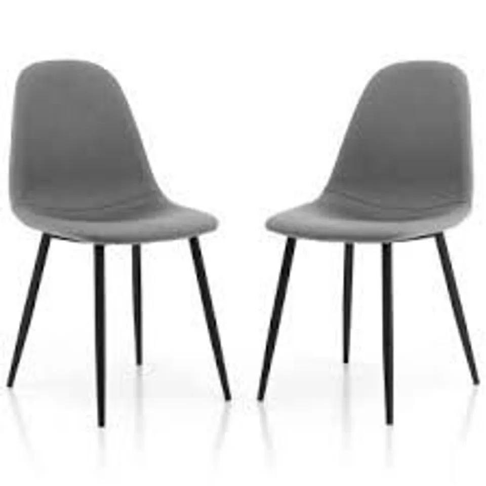 BOXED UPHOLSTERED DINING CHAIRS SET OF 2 WITH METAL LEGS GREY