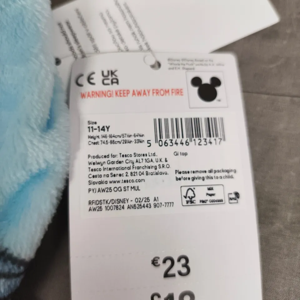 DISNEY STITCH KIDS HOODED FLEECE ONESIE – 11-14Y