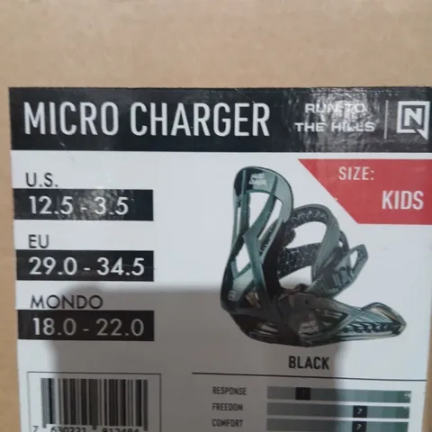 MICRO CHARGER KIDS SNOWBOARD BINDINGS – BLACK, BOXED