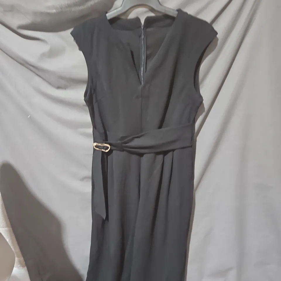 CIDER BLACK SLEEVELESS BELTED DRESS, UK SIZE L