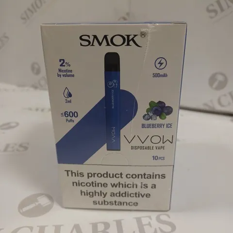 SEALED SMOK VVOW 10-PACK OF DISPOSABLE VAPES - BLUEBERRY ICE