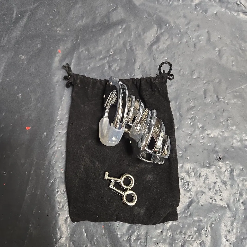 SILVER-TONE CHASTITY CAGE WITH KEYS