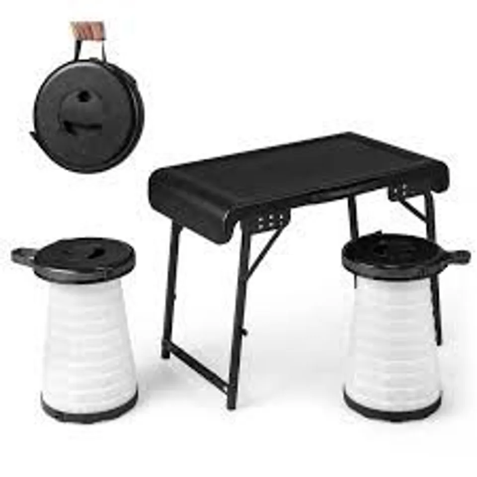 BOXED COSTWAY 2 SEATER BLACK FOLDING TABLE AND STOOL SET WITH LED