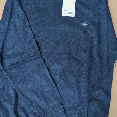 GANT CLASSIC COTTON C-NECK JUMPER IN DARK BLUE SIZE LARGE