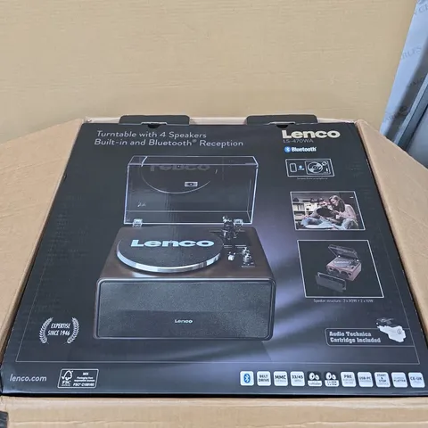 LENCO TURNTABLE WITH 4 BUILT-IN SPEAKERS AND BLUETOOTH – BOXED (LS-470TW)