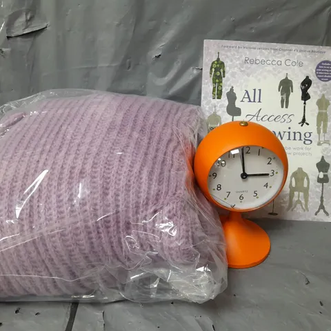 APPROXIMATELY 6 ASSORTED ITEMS TO INCLUDE MINI CLOCK, ALL ACCESS SEWING BOOK, JACKET, ETC