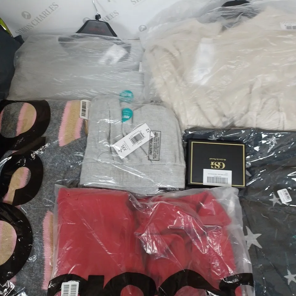 LARGE BOX OF ASSORTED BAGGED AND UNBAGGED CLOTHING TO INCLUDE ASOS, MATALAN AND KATIE LOXTON