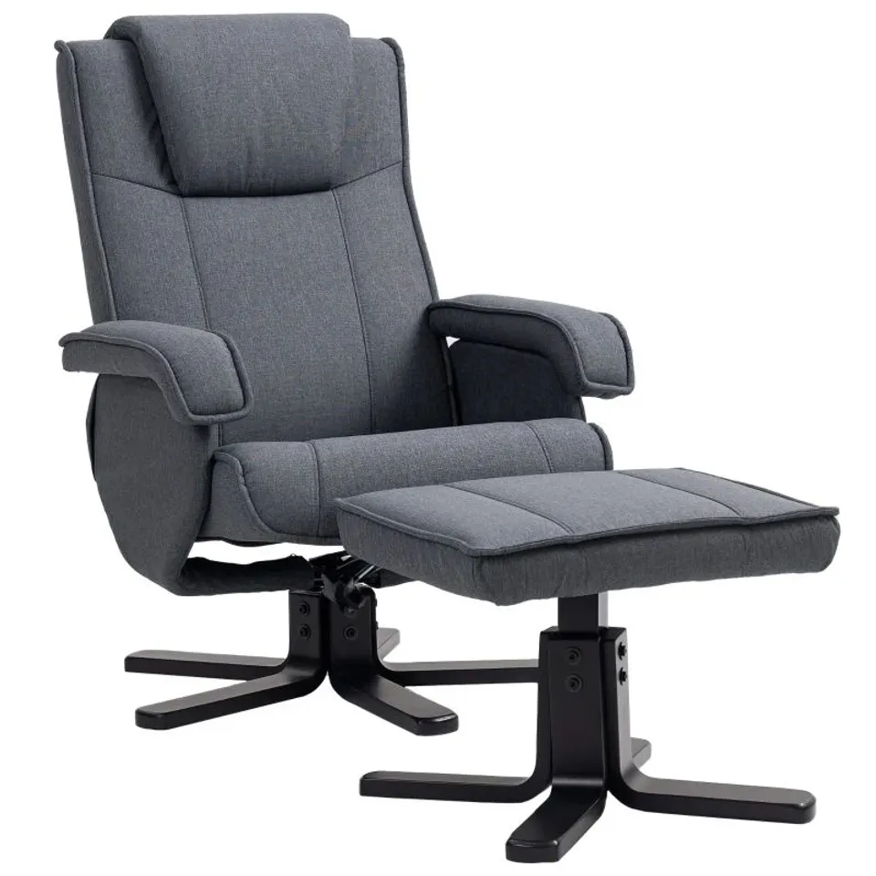 BOXED HOMCOM SWIVEL RECLINER CHAIR WITH FOOTSTOOL - CHARCOAL GREY LINEN (1 BOX)