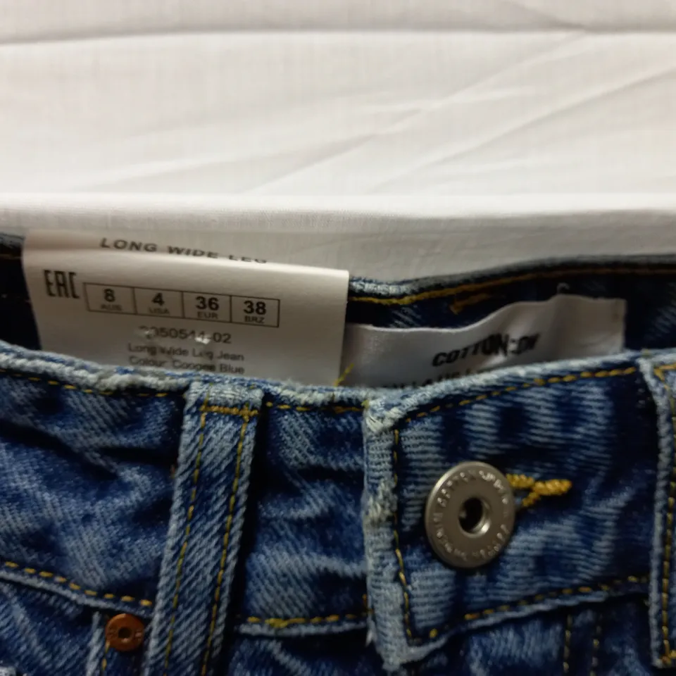 BOX OF APPROX 16 BRAND NEW COTTON:ON LONG WIDE LEG JEANS - COOGEE BLUE SIZE AUS 8