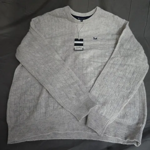 CREW CLOTHING COMPANY LAMBSWOOL CABE CRECK SWEATER IN ICE GREY MARL SIZE XL