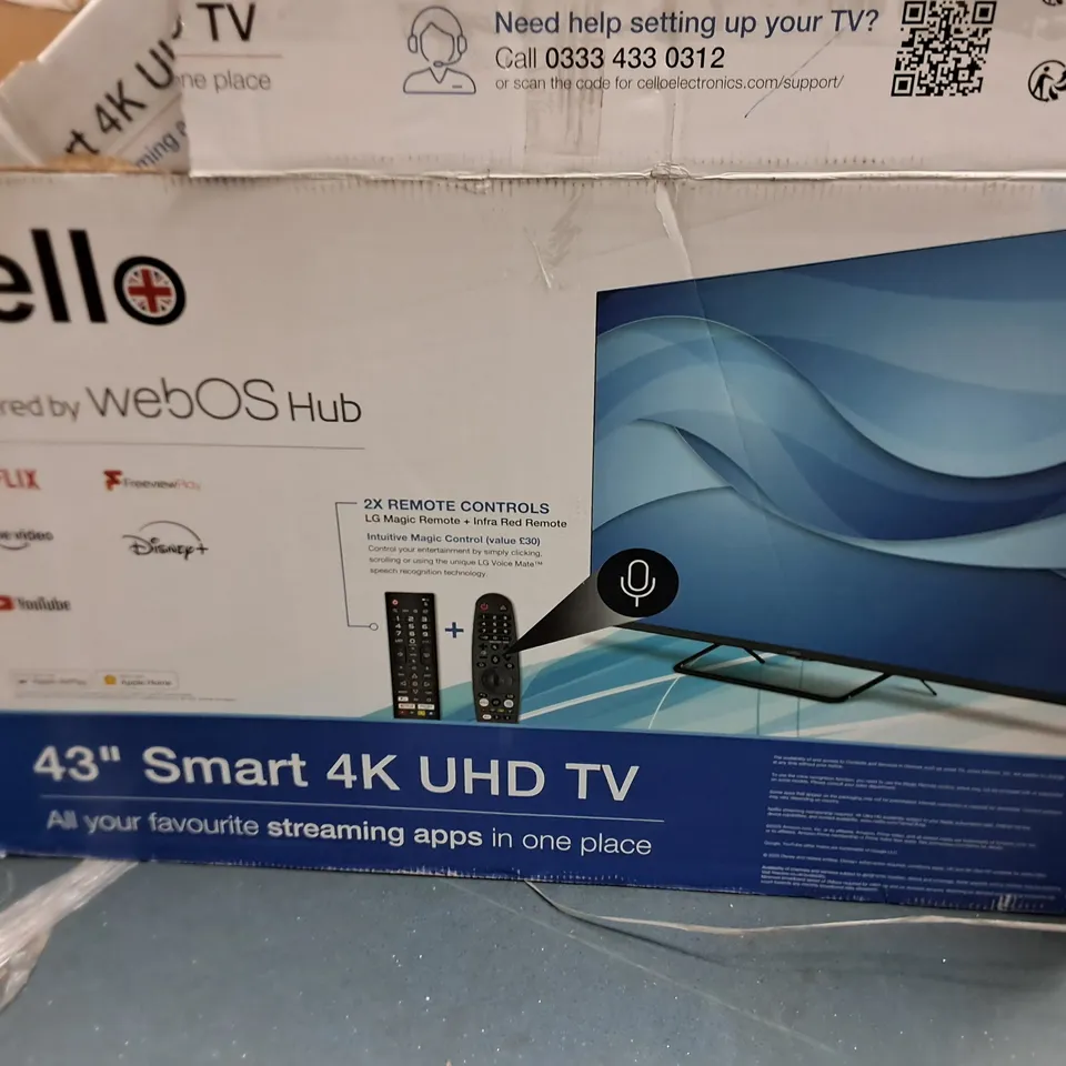 CELLO R43UK9000 43 INCH 4K ULTRA HD SMART LED TV FREEVIEW PLAY FREESAT