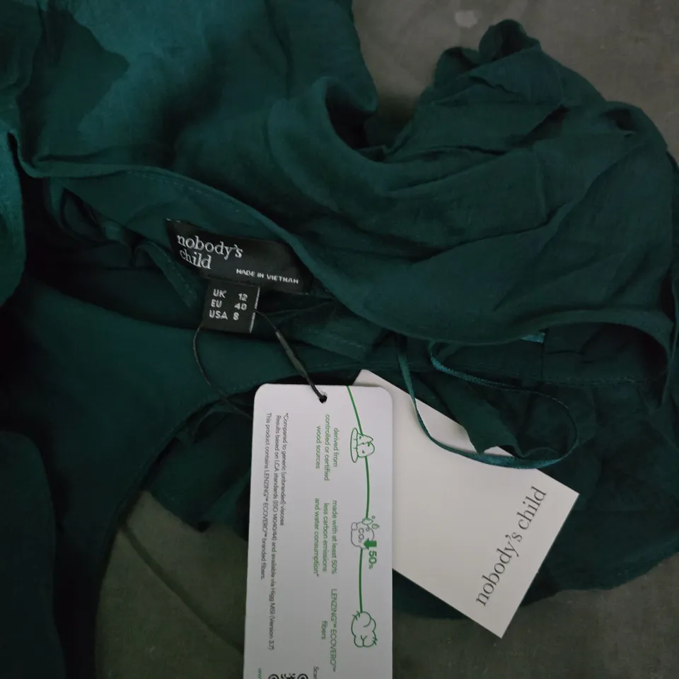 NOBODY'S CHILD TEAL DRESS WITH RUFFLE SLEEVES – UK 12 (EU 40)