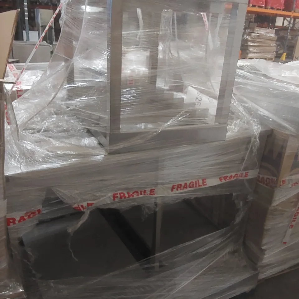 PALLET CONTAINING ASSORTED STAINLESS STEEL COMMERCIAL KITCHEN WORKTOPS, SHELVES