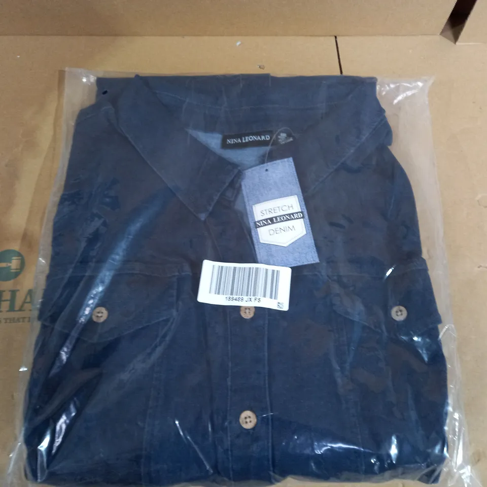 BRAND NEW ELBOW SLEEVE BUTTON UP STRETCH DENIM DRESS BY NINA LEONARD INDIGO - SIZE 4XL