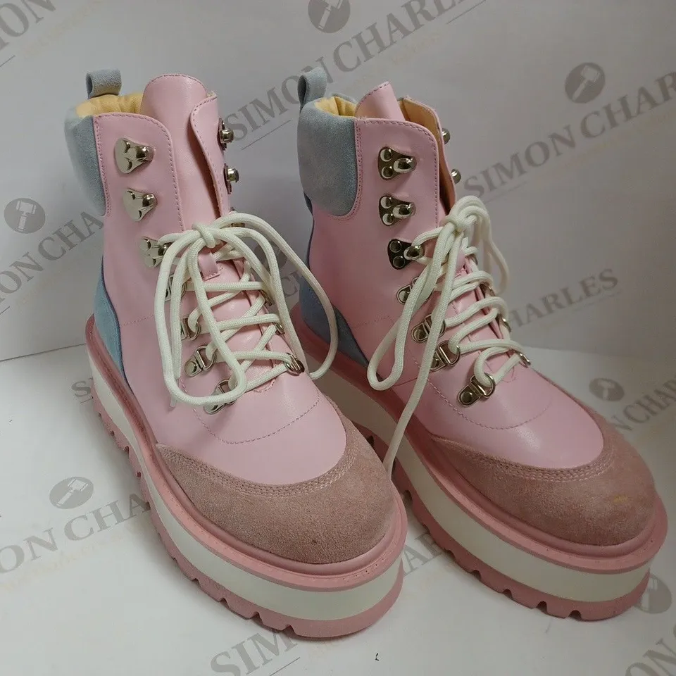 KOI VEGAN PINK/BLUE LACE UP PLATFORM BOOTS - SIZE 6