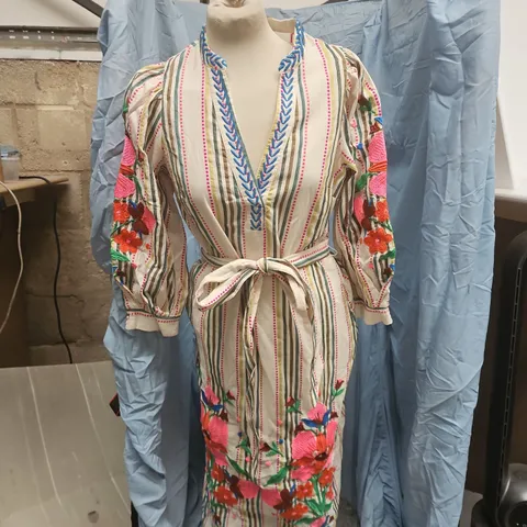 BODEN WOMEN'S STRIPED FLORAL EMBROIDERED DRESS, UK 10P (US 6P)