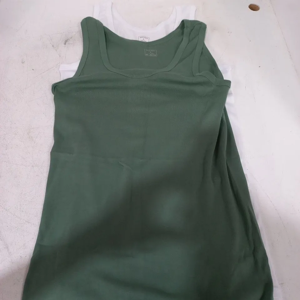 MEN'S VESTS – 3 X 100% COTTON VESTS, SIZE L, WHITE/GREEN/BLUE