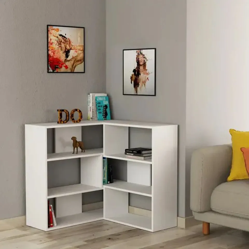 BOXED MOLLY MODERN CORNER MULTIPURPOSE BOOKCASE DISPLAY UNIT NO.3 - WHITE (2 BOXES)