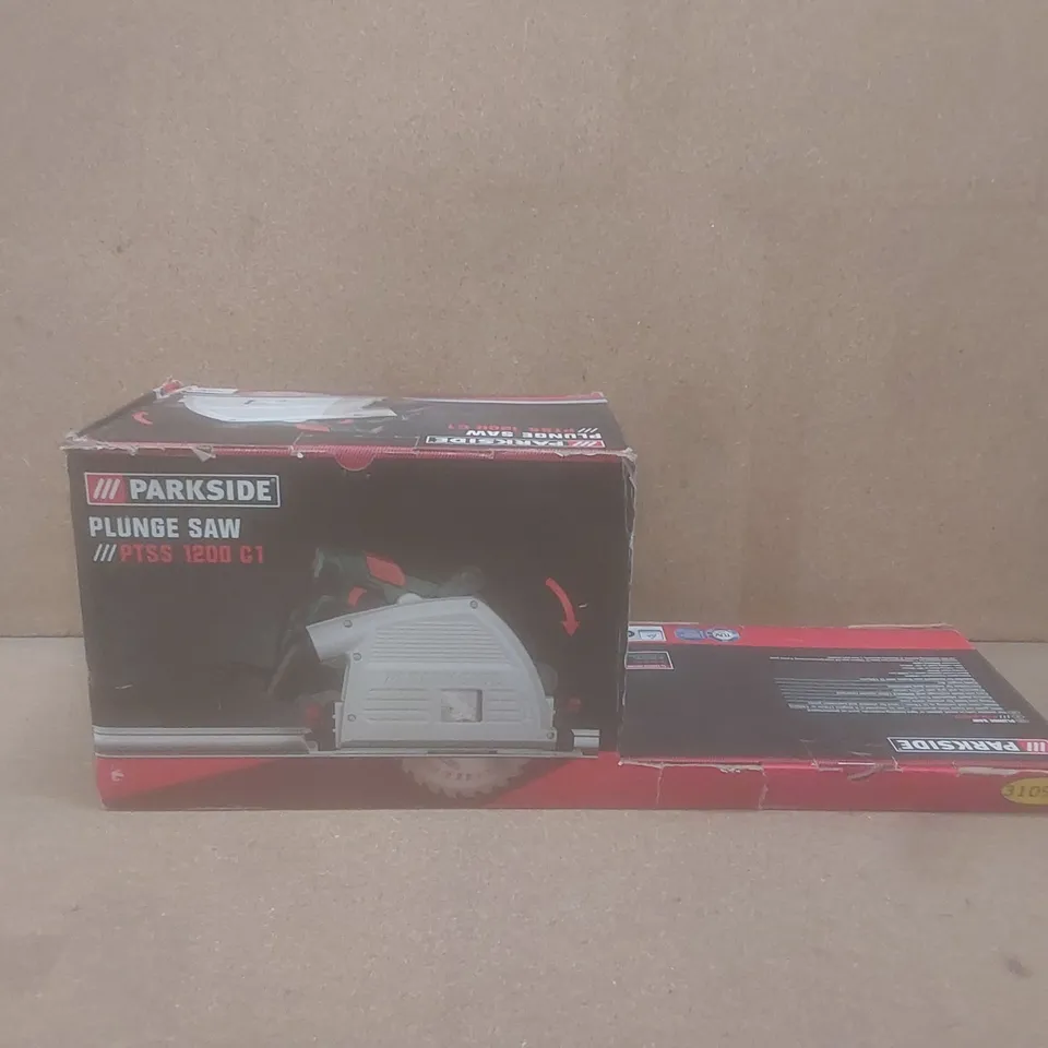 BOXED PARKSIDE PLUNGE SAW WITH ALUMINIUM GUIDE RAIL TRACK 1200W // MODEL: PTSS 1200 C1